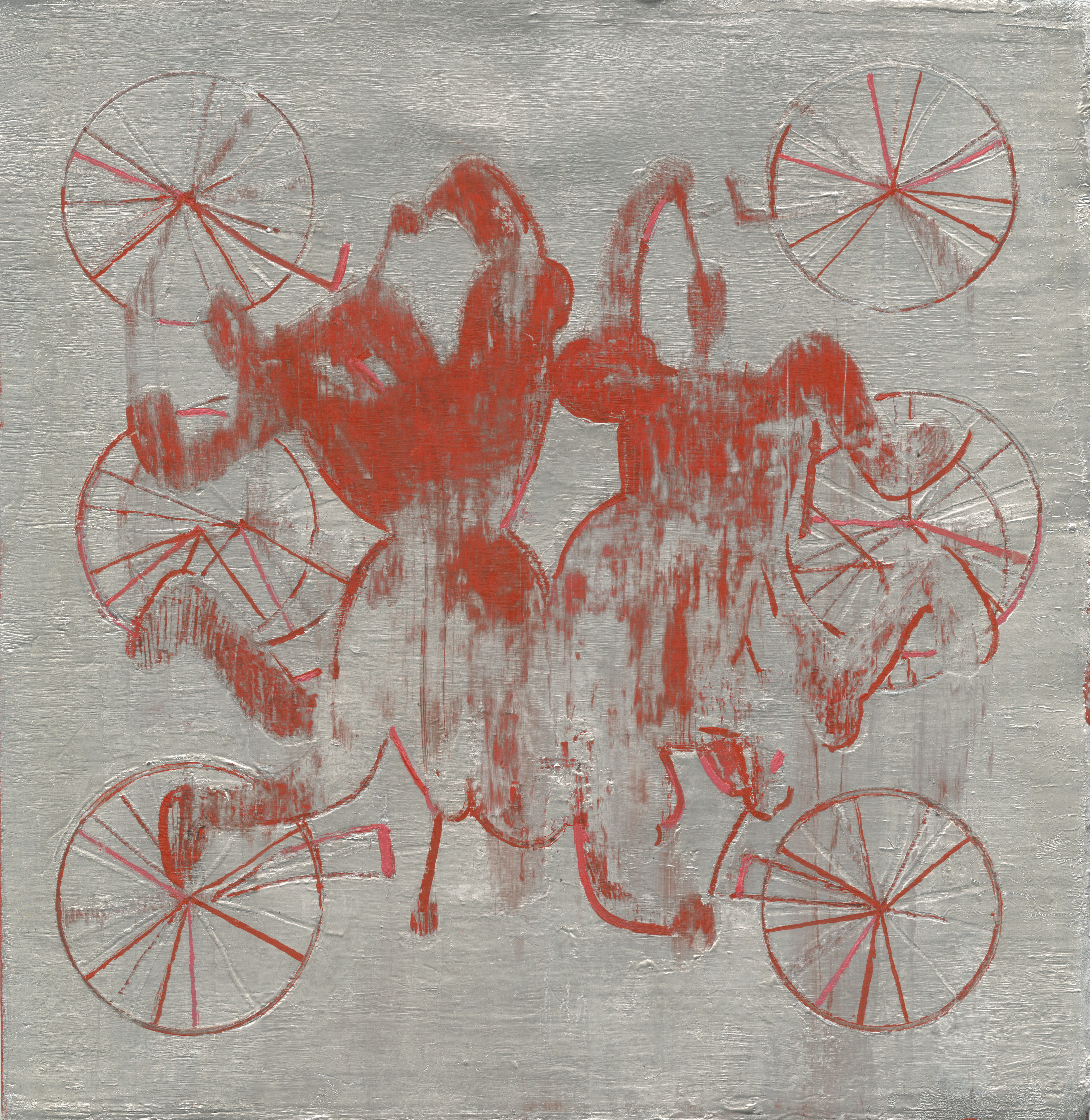 Ivanco Talevski, Monument to The Syrian Bicyclists, 2016 Oil on paper